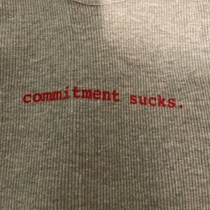 Gray Tank Top with Red Text commitment sucks sz m nwot